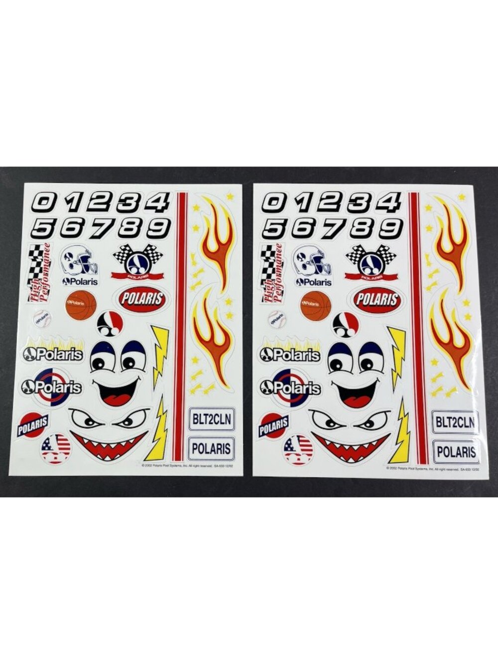 Set 2 Sticker Decal Sheet Numbers High Performance Check Flag Eyes Bolts Polaris